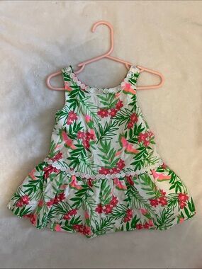 Janie and Jack Baby Girl Floral Summer Dress - Pink & Green Tropical Print NWOT